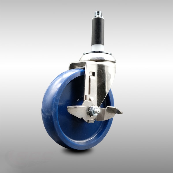 5 Inch 316SS Solid Polyurethane Swivel 3/4 Inch Expanding Stem Caster Brake